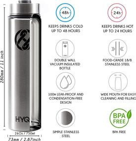 img 3 attached to 🥤 48 Hour Cold & 24 Hour Hot 26 oz HYQO Insulated Stainless Steel Water Bottle - Vacuum Sealed Leak Proof Double Wall with Extra Flip & Drink Lid, Straw, in Black or Silver