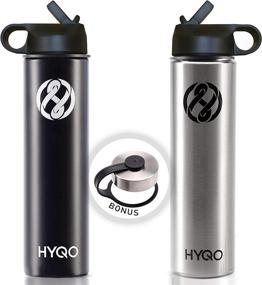 img 4 attached to 🥤 48 Hour Cold & 24 Hour Hot 26 oz HYQO Insulated Stainless Steel Water Bottle - Vacuum Sealed Leak Proof Double Wall with Extra Flip & Drink Lid, Straw, in Black or Silver