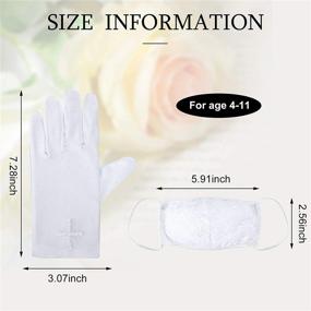 img 3 attached to 🧤 Girls Communion Gloves Set – White Satin Gloves with Faux Pearl Accents, Opera Gloves, and Communion Face Covering for Kids Party, Wedding, Formal Pageant