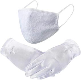 img 4 attached to 🧤 Girls Communion Gloves Set – White Satin Gloves with Faux Pearl Accents, Opera Gloves, and Communion Face Covering for Kids Party, Wedding, Formal Pageant