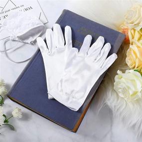 img 1 attached to 🧤 Girls Communion Gloves Set – White Satin Gloves with Faux Pearl Accents, Opera Gloves, and Communion Face Covering for Kids Party, Wedding, Formal Pageant