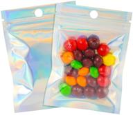 🌈 100 count 3x4 inch resealable smellproof bags - mylar ziplock bags with cute packaging, sealed aluminum foil pouches, mini plastic baggies with colored clear front, zip lock for lip gloss, gummy, holographic logo