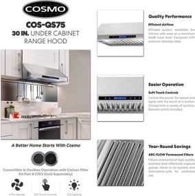 img 2 attached to 🔍 Cosmo COS-QS75 30 in. Stainless Steel Under Cabinet Range Hood: 500 CFM, Permanent Filters, LED Lights, Convertible from Ducted to Ductless