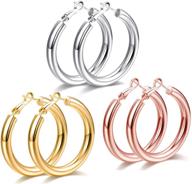 💎 cocadant 3 pairs chunky gold hoop earrings: hypoallergenic & lightweight in rose gold, silver for women and girls - 14k real gold plated logo