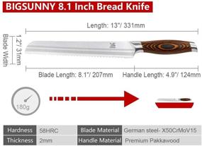 img 1 attached to 🍞 MSY BIGSUNNY 8" Bread Knife - German Steel Serrated Kitchen Knife for Effortless Bread, Cake, and Fruit Slicing - Ergonomic Handle and Razor Sharp Blade