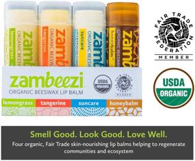 img 3 attached to 🐝 ZAMBEEZI Fair Trade, Organic Beeswax Lip Balm - 4-Pack with Lemongrass, Tangerine, Suncare, and Honeybalm - Ethically Sourced and Effective