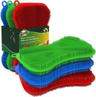 🧽 scrubit 6 pack silicone scrubbing sponges - genuine silicon non-scratch & non-smell kitchen scrubber pads for dishes, fruits, vegetables - reusable cleaning sponges - multi-colored pads [red, green, blue] logo