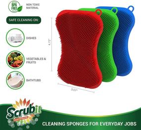 img 2 attached to 🧽 SCRUBIT 6 Pack Silicone Scrubbing Sponges - Genuine Silicon Non-Scratch & Non-Smell Kitchen Scrubber Pads for Dishes, Fruits, Vegetables - Reusable Cleaning Sponges - Multi-Colored Pads [Red, Green, Blue]