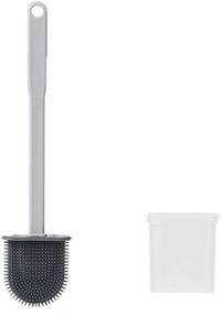 img 4 attached to 🚽 CKTUSJ Toilet Brush and Holder Set: Silicone Bristles, Non-Slip Handle, Deep Cleaning, Standing Holder & Wall Mounted, Grey