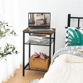 img 2 attached to 🪑 Rustic Brown and Black HOOBRO Side Table: Industrial End Telephone Table with Adjustable Mesh Shelves for Office Hallway or Living Room, Wood Look Accent Furniture - Tall and Narrow (BF01DH01)