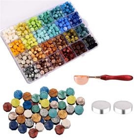 img 4 attached to Premium Set of 600 Octagon Sealing Wax Beads with Wooden Handle Spoon & Tea Candles - Assorted 24 Blue-Green Colors + Plastic Box