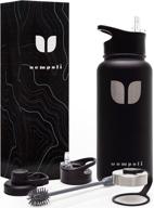 vempoli-32 oz sports water bottle: vacuum insulated stainless steel with 3 lids & cleaning brush - modern double wall thermo mug (black) logo