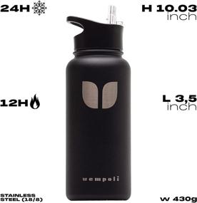 img 2 attached to VEMPOLI-32 Oz Sports Water Bottle: Vacuum Insulated Stainless Steel with 3 Lids & Cleaning Brush - Modern Double Wall Thermo Mug (Black)