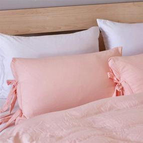 img 3 attached to 🛏️ Soft High Thread Count Pink Queen Solid Washed Cotton Duvet Cover Set - DuShow Duvet Cover (90"x90") Comforter Cover Set