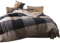 🛏️ jane eyre buffalo plaid duvet cover - 250 tc cotton queen checkered bedding set in grey gingham. reversible zipper closure, luxury soft and breathable - no comforter included. logo