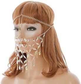 img 2 attached to 🎭 Glamourous Tipmant Women's Masquerade Mask with Crystal Pendant for Parties, Balls, Belly Dance, Stage, and Cosplay – Gold Metal Face Chain