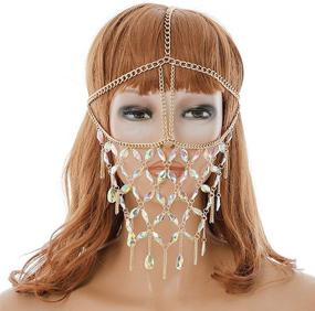 img 4 attached to 🎭 Glamourous Tipmant Women's Masquerade Mask with Crystal Pendant for Parties, Balls, Belly Dance, Stage, and Cosplay – Gold Metal Face Chain