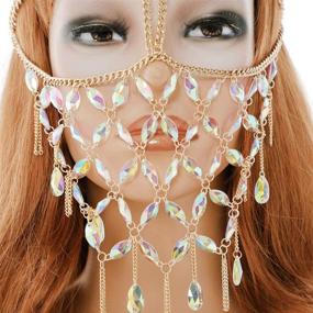 img 1 attached to 🎭 Glamourous Tipmant Women's Masquerade Mask with Crystal Pendant for Parties, Balls, Belly Dance, Stage, and Cosplay – Gold Metal Face Chain