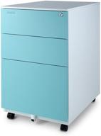 🗄️ aurora fc-103bl modern soho design mobile file cabinet – fully assembled, 3-drawer metal, lock key included, white/aqua blue логотип