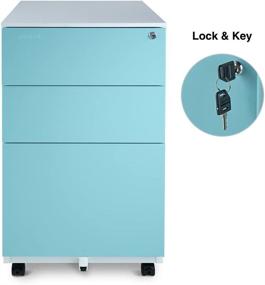 img 3 attached to 🗄️ Aurora FC-103BL Modern Soho Design Mobile File Cabinet – Fully Assembled, 3-Drawer Metal, Lock Key Included, White/Aqua Blue