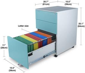 img 1 attached to 🗄️ Aurora FC-103BL Modern Soho Design Mobile File Cabinet – Fully Assembled, 3-Drawer Metal, Lock Key Included, White/Aqua Blue