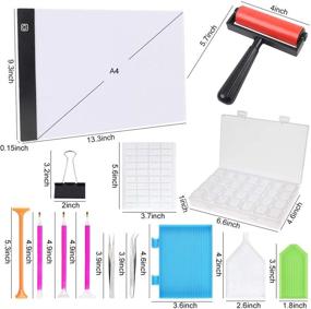 img 3 attached to 💎 Набор для бриллиантовой живописи с A4 LED световым планшетом - набор инструментов для бриллиантового искусства 5D с светодиодным столом для отслеживания, настраиваемым яркостью держателем, роликом и зажимами