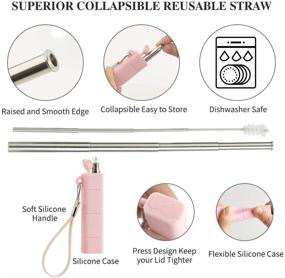 img 1 attached to Yoocaa Reusable Collapsible Straws - 2 Pack Metal Straws with Case, Foldable Pocket Straw, Includes Cleaning Brushes & Key Chains - Purple & Green