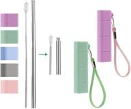 yoocaa reusable collapsible straws - 2 pack metal straws with case, foldable pocket straw, includes cleaning brushes & key chains - purple & green logo