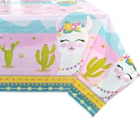 img 3 attached to 🦙 WERNNSAI Llama Table Cover - Premium 108'' x 54'' Party Disposable Plastic Tablecloth Alpaca Lama Party Supplies for Kids Girls Pink Birthday Party Decorations - Ideal Protection and Elegance!