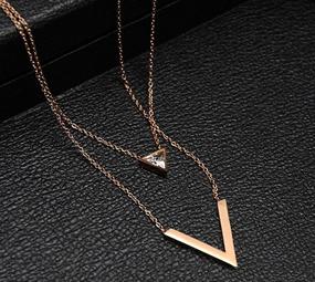 img 2 attached to Tanyoyo Women's Rose Gold Plated Stainless Steel Pendant 💎 Chain Necklace: Chic Triangular Y Shaped Design for a Stylish Look