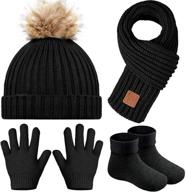 🧢 kids beanie hat scarf gloves socks set - knit winter warm set for toddler boys girls - 4-piece bundle logo