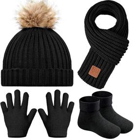 img 4 attached to 🧢 Kids Beanie Hat Scarf Gloves Socks Set - Knit Winter Warm Set for Toddler Boys Girls - 4-Piece Bundle