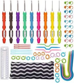 img 4 attached to 🧶 Comfortable Crochet Hooks Set with Extra-Long Soft Handle, Ergonomic Design and 54 Pc Crochet Kit Accessories for Knitting and Crocheting - US Standard Sizes (9 Sizes)