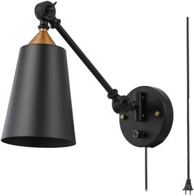 img 1 attached to 🔌 Pauwer Industrial Plug-In Wall Sconces Set of 2 with On/Off Switch - Vintage Edison Swing Arm Wall Lamp - Black Metal Shade Wall Light Fixtures