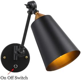 img 2 attached to 🔌 Pauwer Industrial Plug-In Wall Sconces Set of 2 with On/Off Switch - Vintage Edison Swing Arm Wall Lamp - Black Metal Shade Wall Light Fixtures