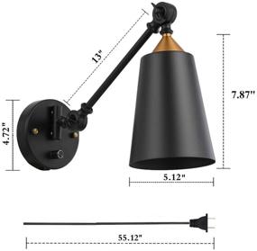 img 3 attached to 🔌 Pauwer Industrial Plug-In Wall Sconces Set of 2 with On/Off Switch - Vintage Edison Swing Arm Wall Lamp - Black Metal Shade Wall Light Fixtures