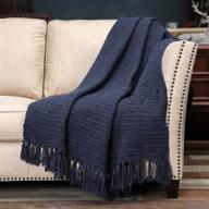 🥶 cozy and chic navy blue knitted throw blanket with decorative fringe - 50"x60 logo