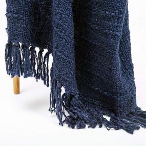 img 3 attached to 🥶 Cozy and Chic Navy Blue Knitted Throw Blanket with Decorative Fringe - 50"x60