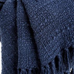 img 2 attached to 🥶 Cozy and Chic Navy Blue Knitted Throw Blanket with Decorative Fringe - 50"x60