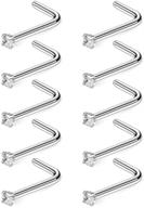 💎 dazzling ruifan surgical steel nose studs with diamond cz - 10-40pcs l shaped piercing jewelry in various sizes logo