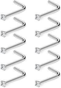 img 2 attached to 💎 Dazzling Ruifan Surgical Steel Nose Studs with Diamond CZ - 10-40PCS L Shaped Piercing Jewelry in Various Sizes