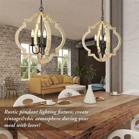 img 2 attached to 🔴 Rustic Wood Orb Pendant Chandelier with Adjustable Chain - Adjustable 4-Light Farmhouse Ceiling Light for Dining Room, Kitchen, Foyer & Hallway - Vintage Chandelier (Bulbs Not Included)