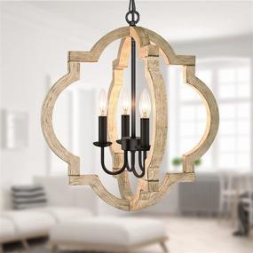 img 3 attached to 🔴 Rustic Wood Orb Pendant Chandelier with Adjustable Chain - Adjustable 4-Light Farmhouse Ceiling Light for Dining Room, Kitchen, Foyer & Hallway - Vintage Chandelier (Bulbs Not Included)