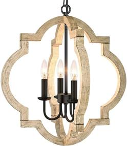 img 4 attached to 🔴 Rustic Wood Orb Pendant Chandelier with Adjustable Chain - Adjustable 4-Light Farmhouse Ceiling Light for Dining Room, Kitchen, Foyer & Hallway - Vintage Chandelier (Bulbs Not Included)