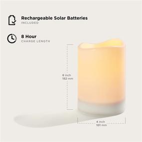 img 1 attached to Waterproof Outdoor Solar Candles - 4x6 Flameless Pillar Candle Set, White Resin, Flickering LED 🕯️ Light, Dusk to Dawn Timer, Rechargeable Solar Battery Included, Ideal for Patio Decor - Pack of 2