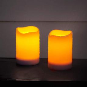 img 3 attached to Waterproof Outdoor Solar Candles - 4x6 Flameless Pillar Candle Set, White Resin, Flickering LED 🕯️ Light, Dusk to Dawn Timer, Rechargeable Solar Battery Included, Ideal for Patio Decor - Pack of 2