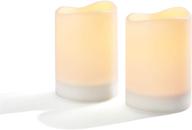 waterproof outdoor solar candles - 4x6 flameless pillar candle set, white resin, flickering led 🕯️ light, dusk to dawn timer, rechargeable solar battery included, ideal for patio decor - pack of 2 логотип