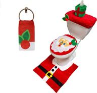 3d winter theme santa claus toilet cover set - includes toilet seat cover, rugs, tank cover, toilet paper box cover, and santa towel - xmas indoor décor, party favors logo