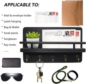 img 1 attached to 🔑 Wall-Mounted Key Holder and Mail Shelf, Decorative Wood Organizer with Hooks, Hanging Mail Sorter Shelf, 100% Pine Wood Letter, Bill, and Newspaper Storage Shelf (Black)