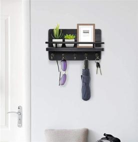 img 3 attached to 🔑 Wall-Mounted Key Holder and Mail Shelf, Decorative Wood Organizer with Hooks, Hanging Mail Sorter Shelf, 100% Pine Wood Letter, Bill, and Newspaper Storage Shelf (Black)